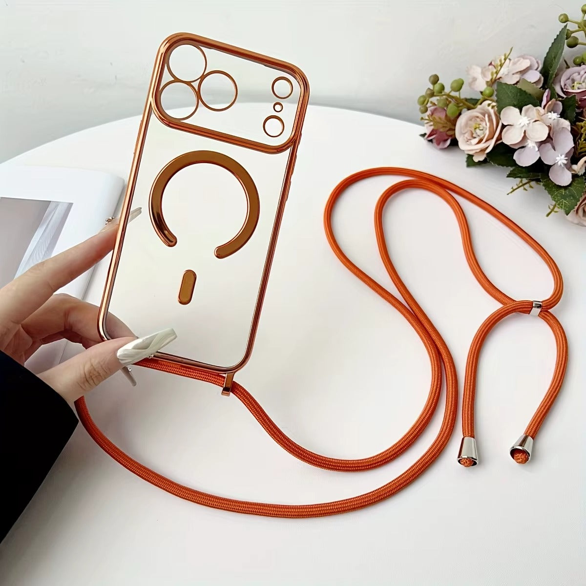 Transparente MagSafe Hülle mit Umhängeband – iPhone