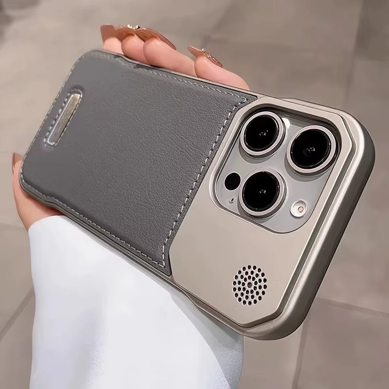 AureShield Premium Leder Hülle — Detailansicht Grau